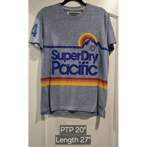 Superdry Mens Pacific Mid Weight Graphic T-Shirt Blue‎ Speckled Size MEDIUM
